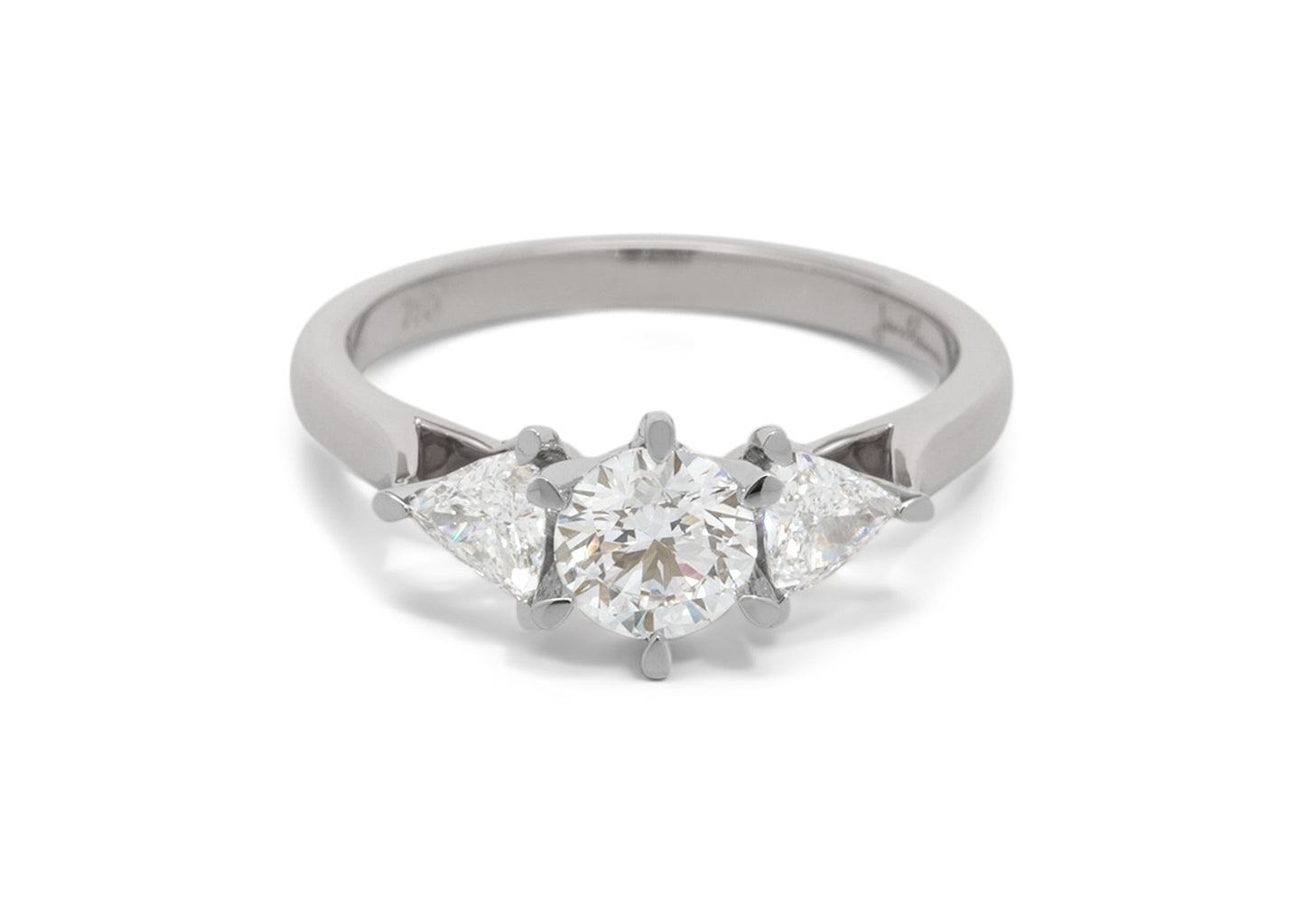 Custom Three Stone Diamond Engagement Ring, White Gold & Platinum