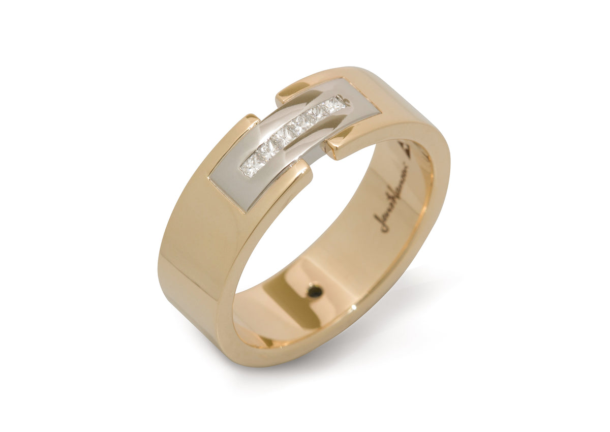 Custom Bi-tone Square Diamond Ring, Yellow Gold & Platinum