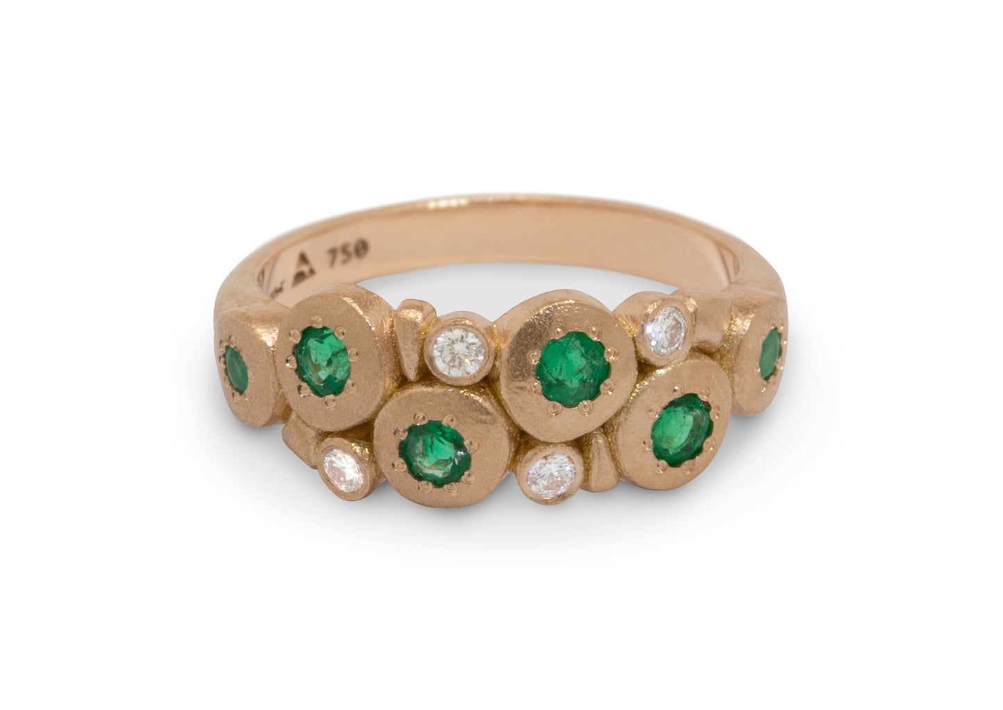 Custom Emerald & Diamond Ring, Red Gold