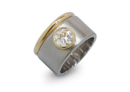 Custom Wide Bi-tone Diamond Ring, Platinum & Yellow Gold