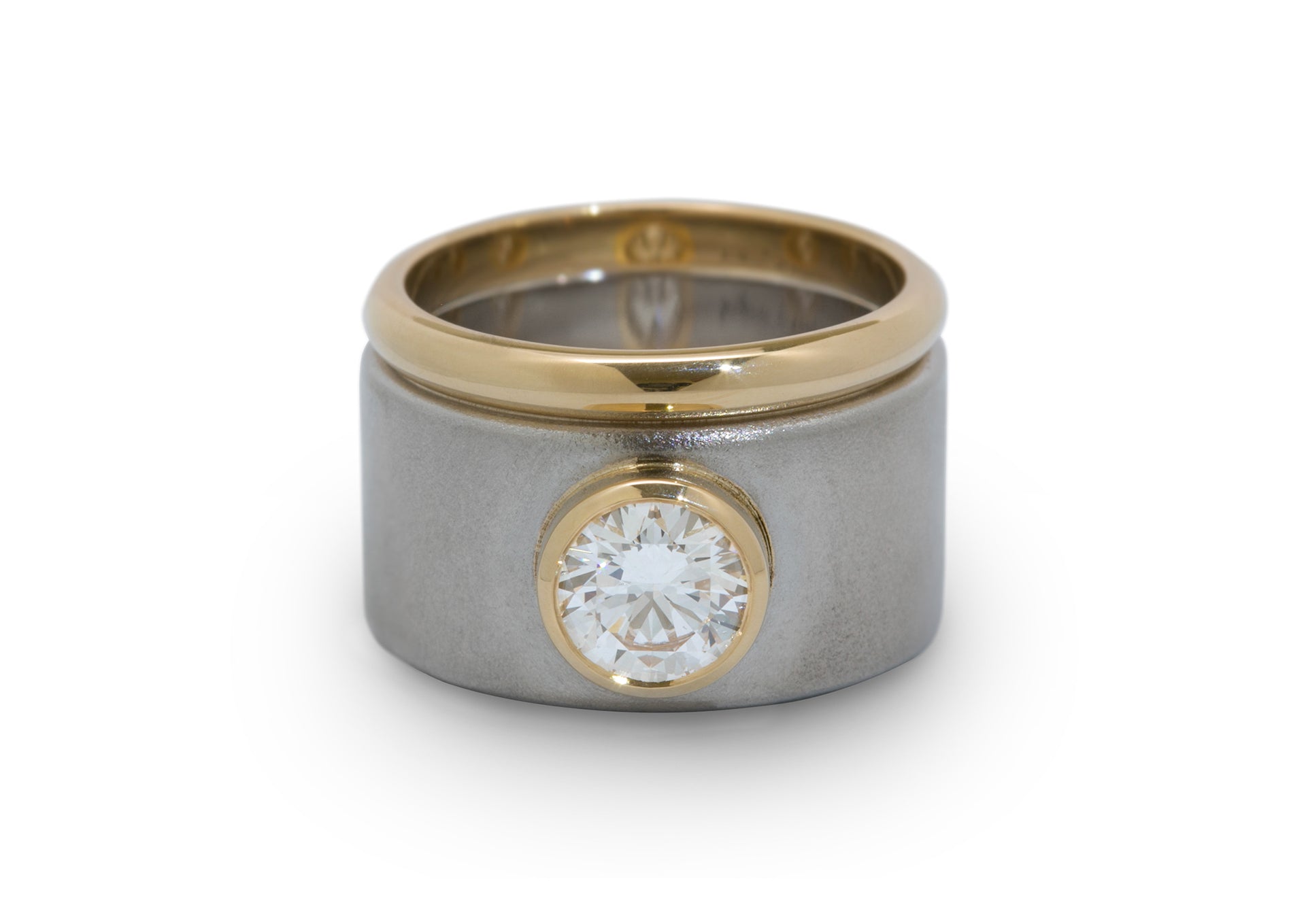 Custom Wide Bi-tone Diamond Ring, Platinum & Yellow Gold