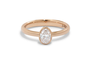 Oval Diamond Bezel Engagement Ring, Red Gold