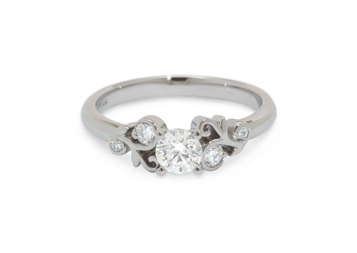 Five-Stone Diamond Elvish Vine Engagement Ring, Platinum