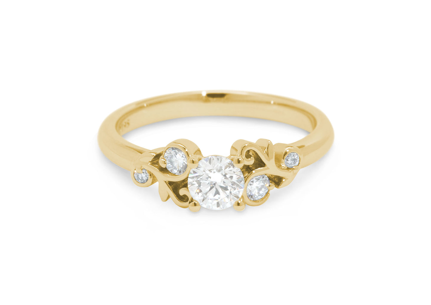 Five-Stone Diamond Elvish Vine Engagement Ring, Yellow Gold