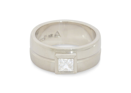 Custom Princess Diamond Band with Contrasting Metal Textures, White Gold