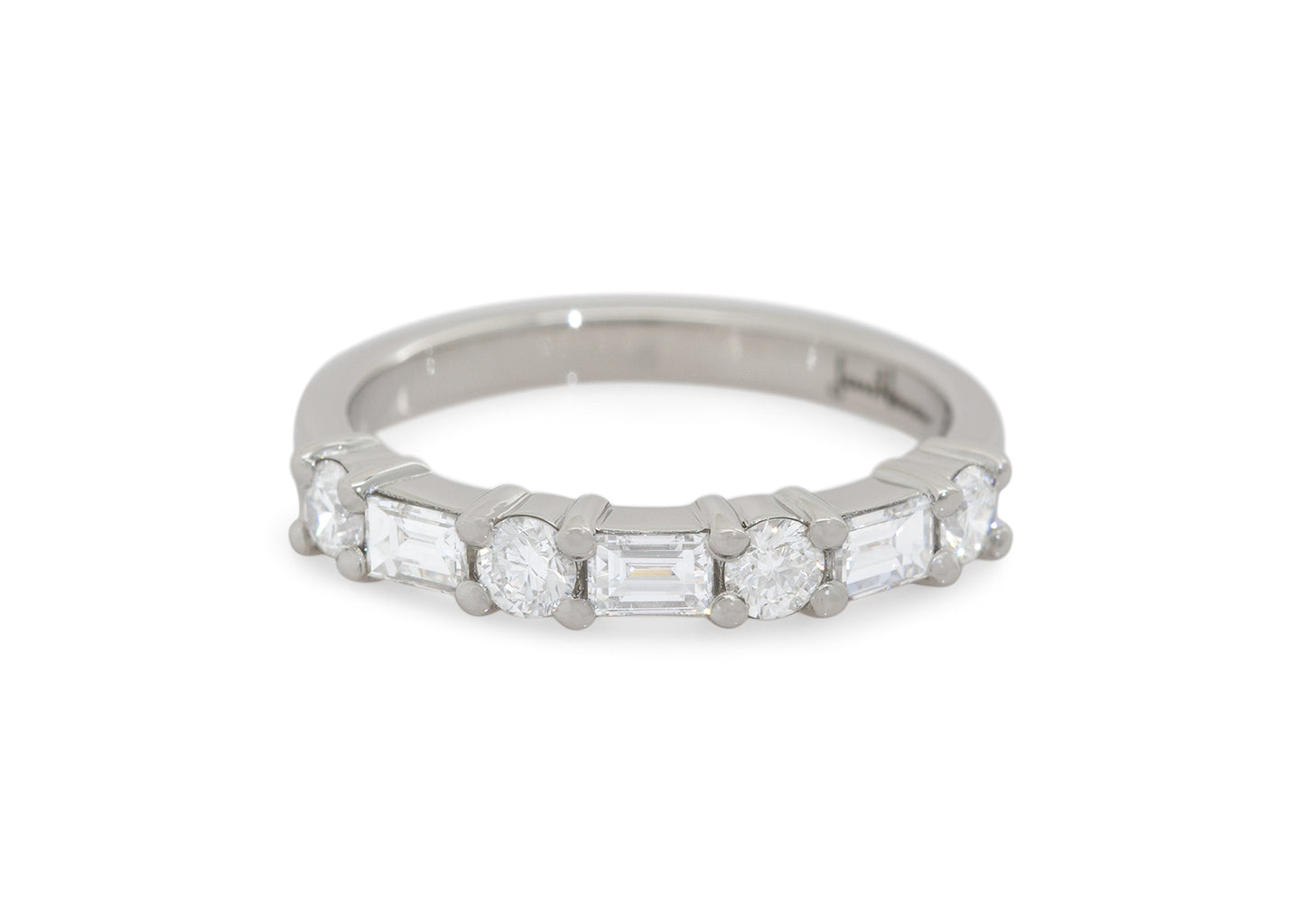 Custom Alternating Baguette and Round Diamond Wedding Band, Platinum