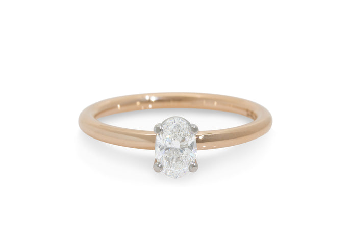 Ellipse Diamond Engagement Ring, Red Gold & Platinum