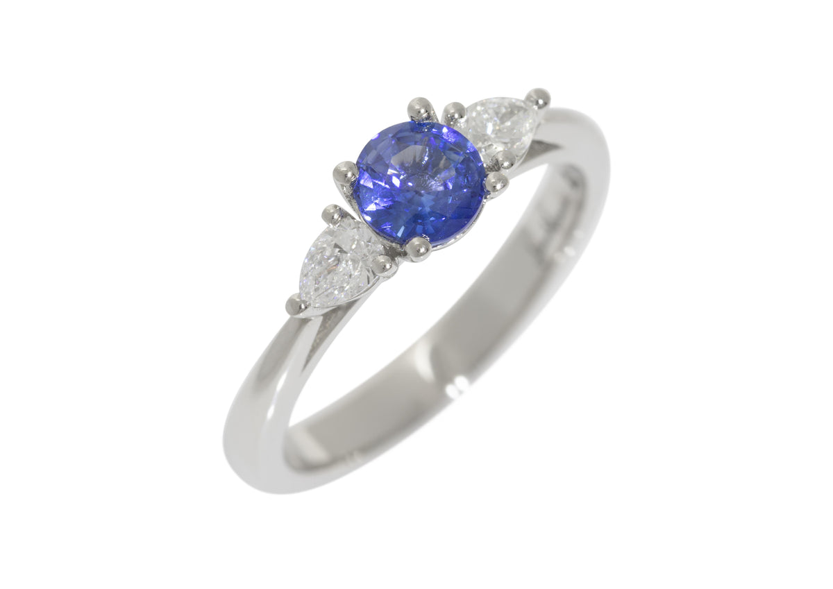 J2933 Three Stone Sapphire & Diamond Engagement Ring, Platinum – Jens ...