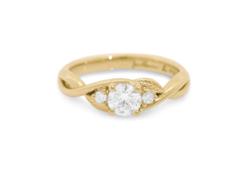 Three-Stone Round Diamond Elvish Vine Engagement Ring, Yellow Gold