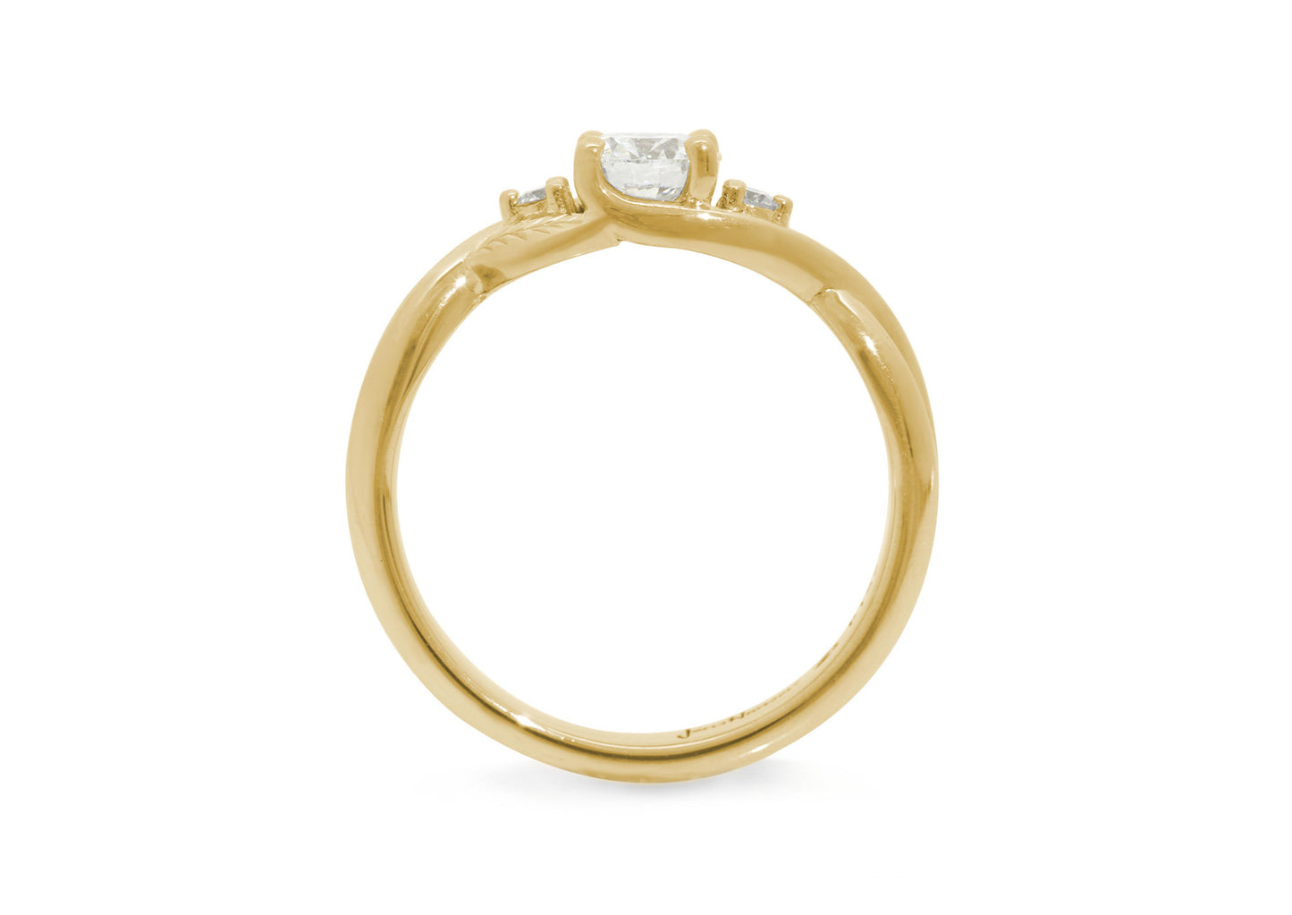 Three-Stone Round Diamond Elvish Vine Engagement Ring, Yellow Gold