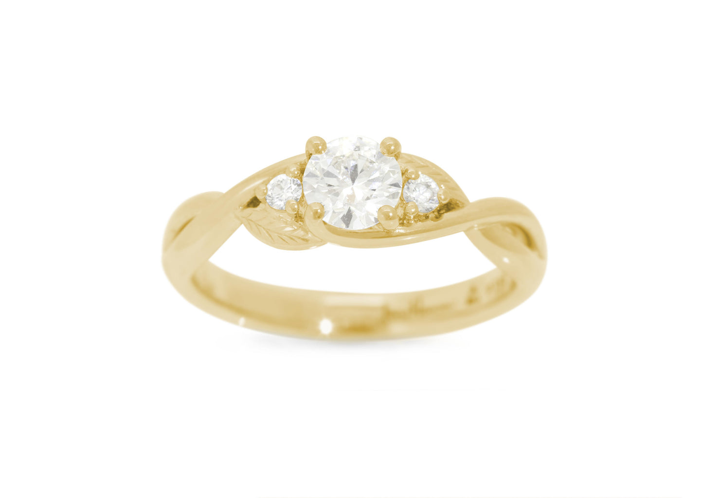 Three-Stone Round Diamond Elvish Vine Engagement Ring, Yellow Gold