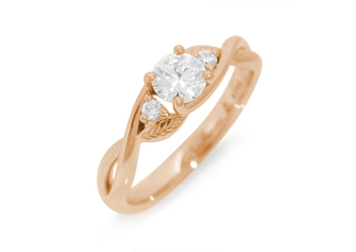 Three-Stone Round Diamond Elvish Vine Engagement Ring, Red Gold