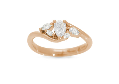 Five-Stone Pear & Marquise Diamond Elvish Vine Engagement Ring, Red Gold