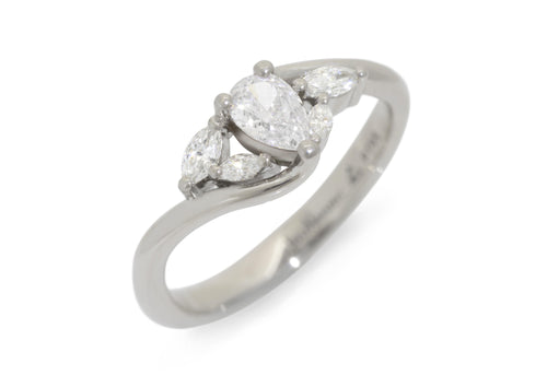 Five-Stone Pear & Marquise Diamond Elvish Vine Engagement Ring, White Gold & Platinum