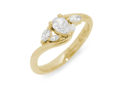 Five-Stone Pear & Marquise Diamond Elvish Vine Engagement Ring, Yellow Gold