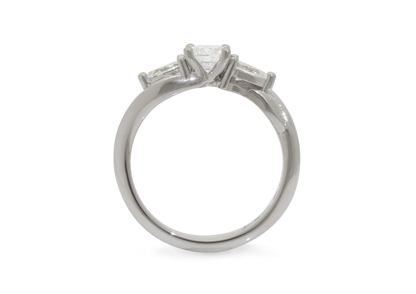 Three-Stone Round & Pear Diamond Elvish Vine Engagement Ring, White Gold & Platinum