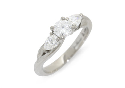 Three-Stone Round & Pear Diamond Elvish Vine Engagement Ring, White Gold & Platinum