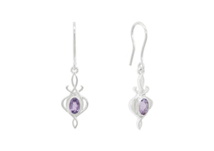 Oval Gemstone Elvish Vale Earrings, Sterling Silver