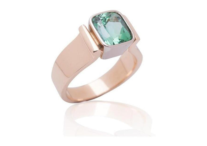Green Tourmaline Bezel set in Bi-Tone Ring Design   - Jens Hansen - 1