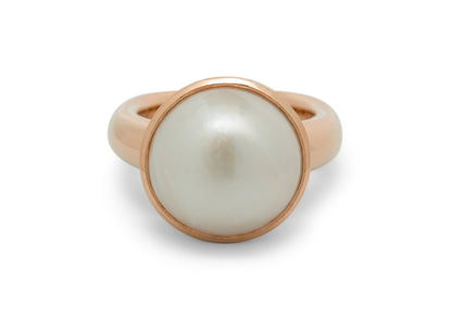 Iridescent Mabe Pearl Ring, Red Gold