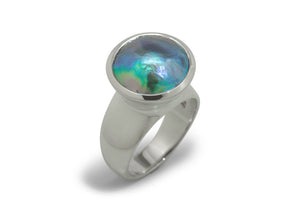 Luminescent Pāua Pearl Ring, Sterling Silver