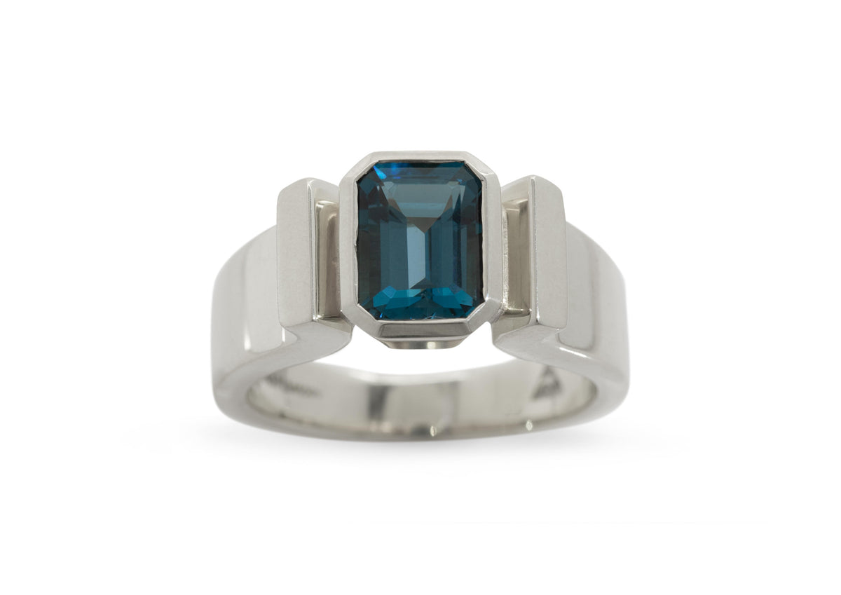 Emerald cut Gemstone Ring, White Gold