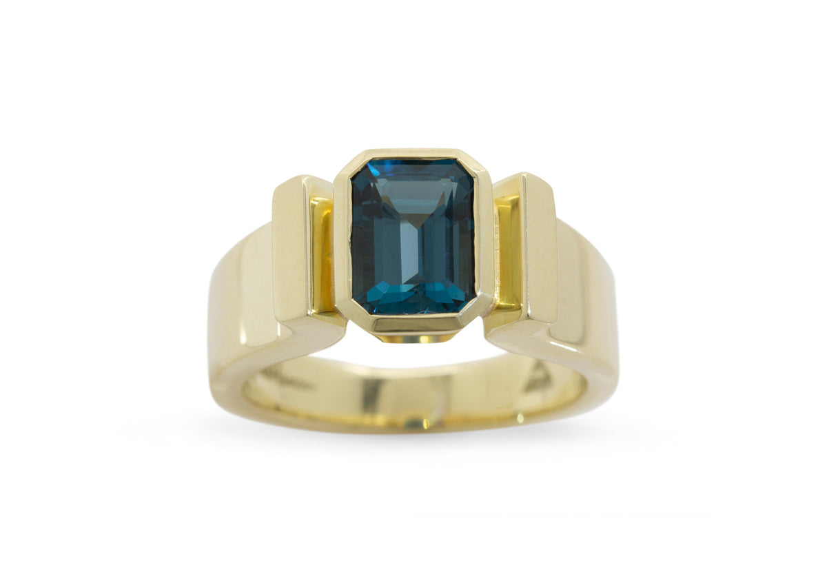 Emerald cut Gemstone Ring, Yellow Gold