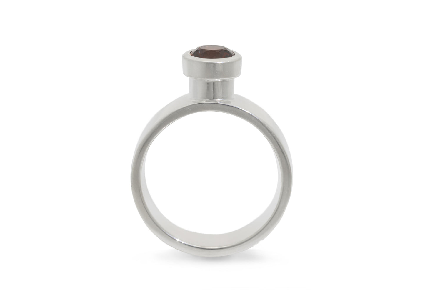 JW259 Round Gemstone Chimney Ring, Sterling Silver