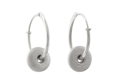 Button Hoop Earrings, Sterling Silver