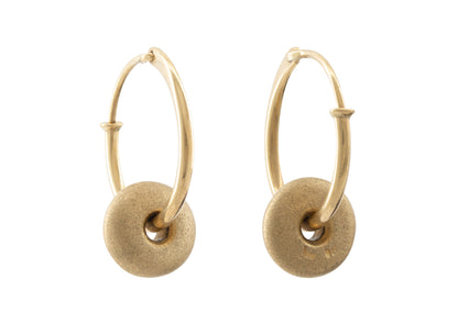 Button Hoop Earrings, Yellow Gold