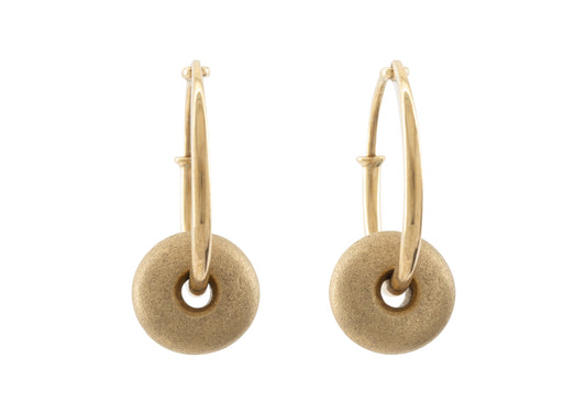 Button Hoop Earrings, Yellow Gold