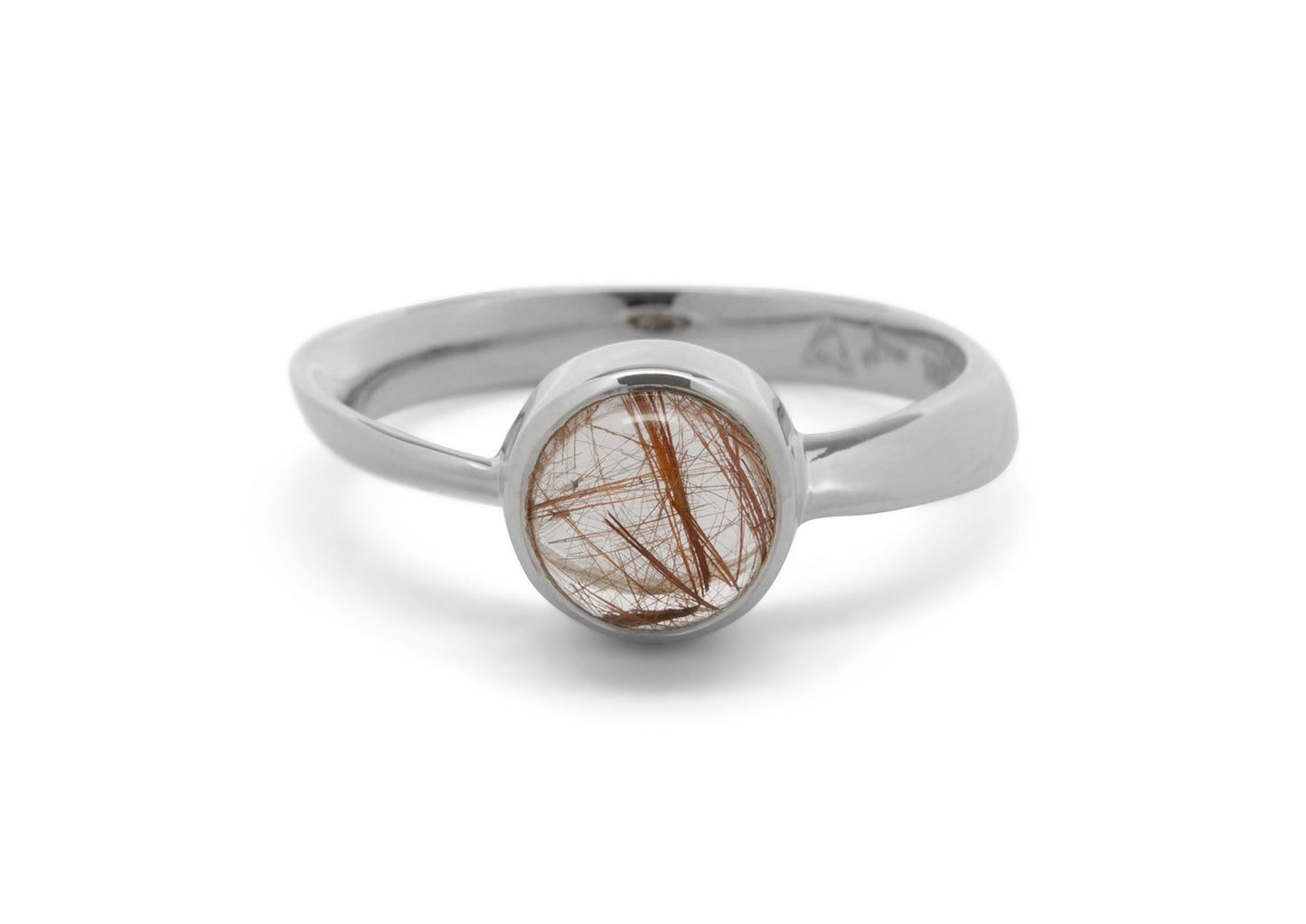 Round Cabochon Gemstone Möbius Twist Ring, White Gold & Platinum