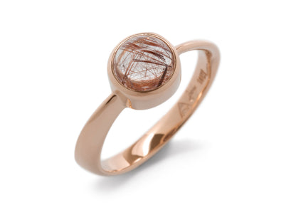 Round Cabochon Gemstone Möbius Twist Ring, Red Gold