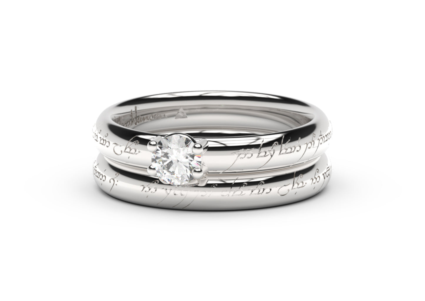 Contemporary Elvish Engagement Ring - Slim, White Gold & Platinum