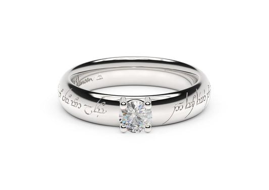 Contemporary Elvish Engagement Ring, White Gold & Platinum