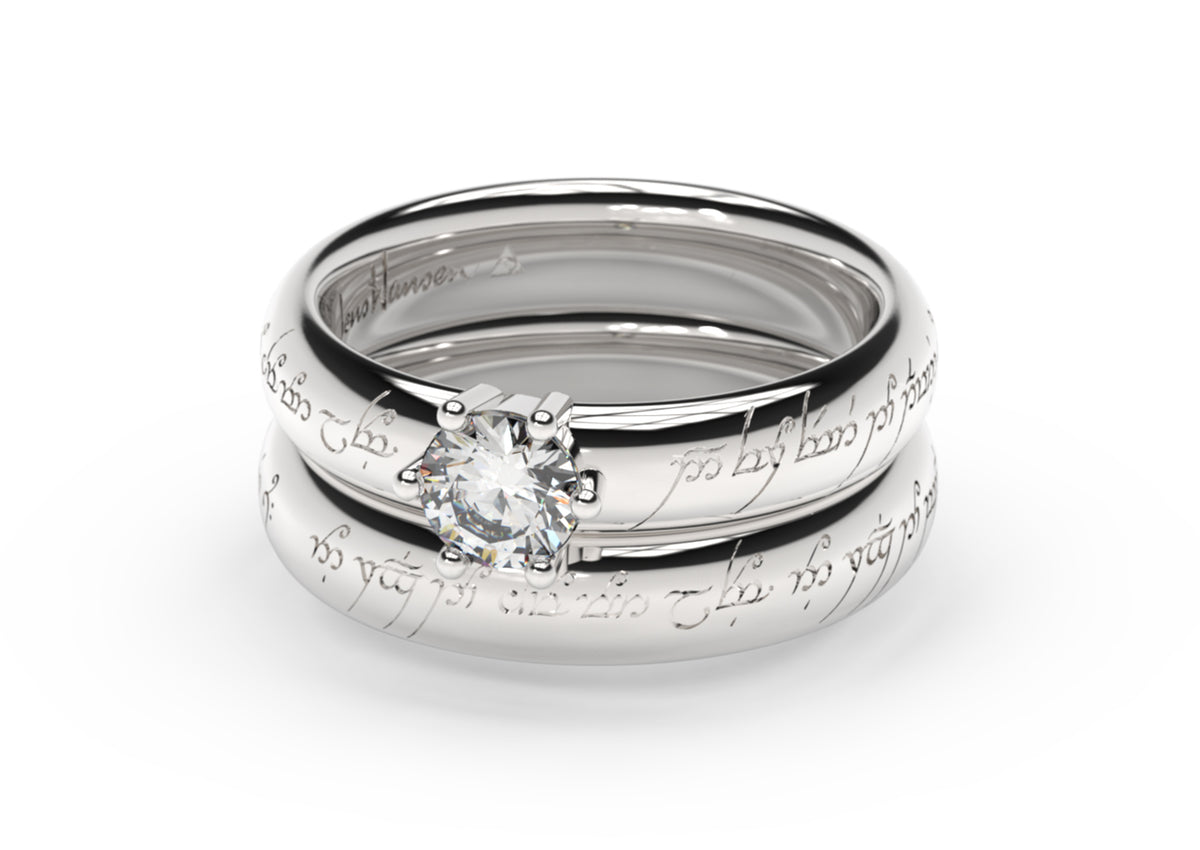 Classic Elvish Engagement Ring, White Gold & Platinum