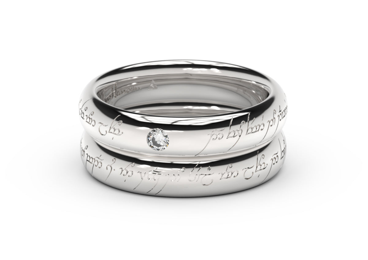 Sleek Elvish Engagement Ring, White Gold & Platinum