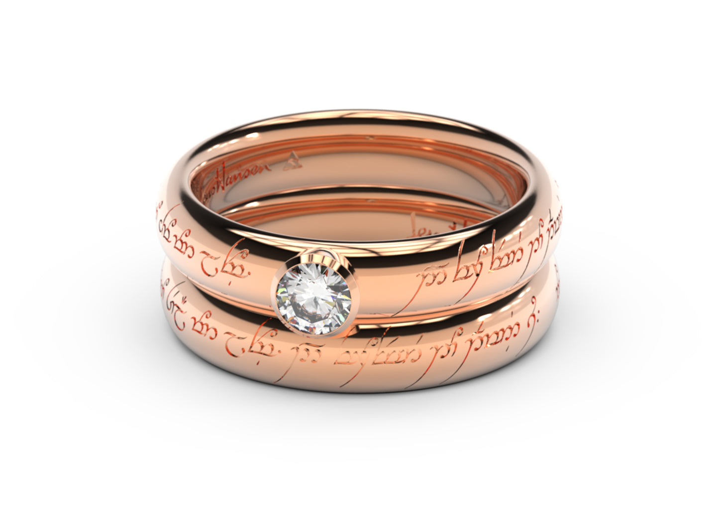 Elegant Elvish Engagement Ring, Red Gold