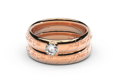 Elegant Elvish Engagement Ring, Red Gold