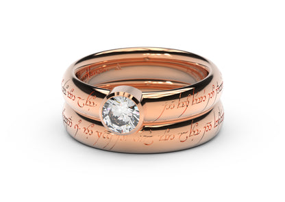 Modern Elvish Engagement Ring, Red Gold