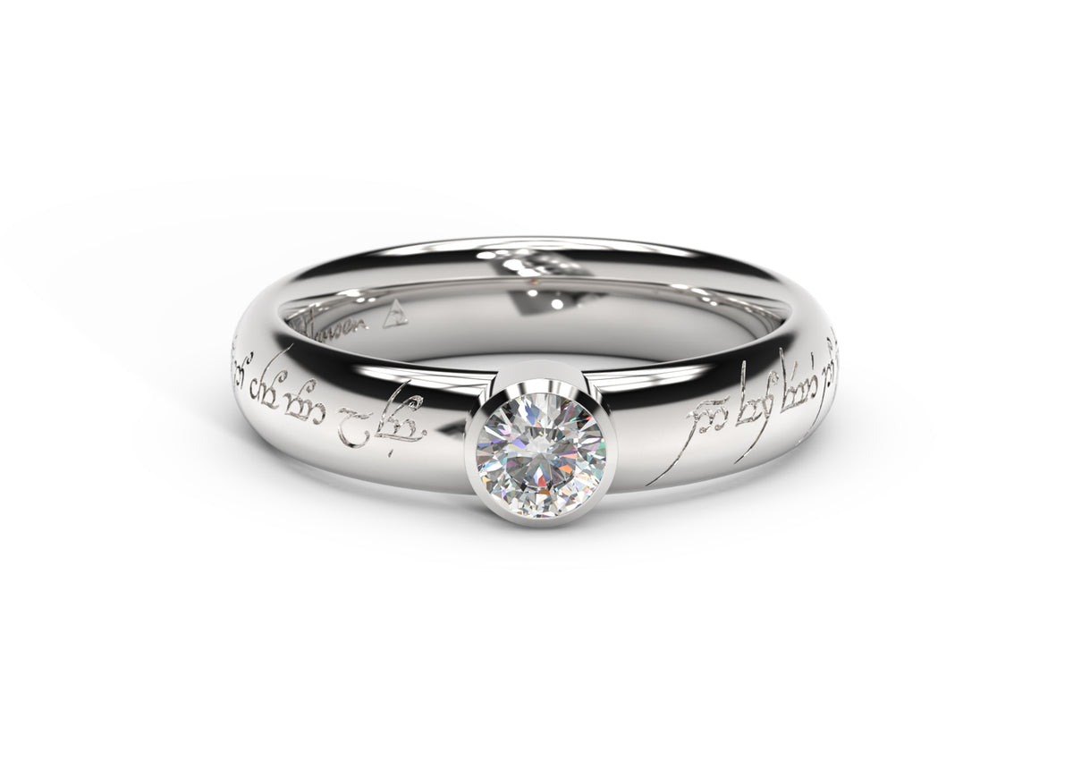Modern Elvish Engagement Ring, White Gold & Platinum