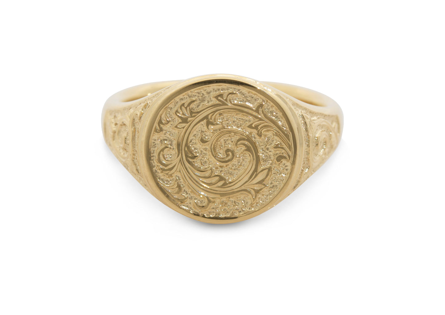 Round Hand Engraved Signet Ring, Yellow Gold