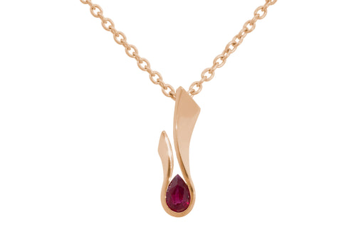 Flame Pendant with Precious Pear Gemstone, Red Gold