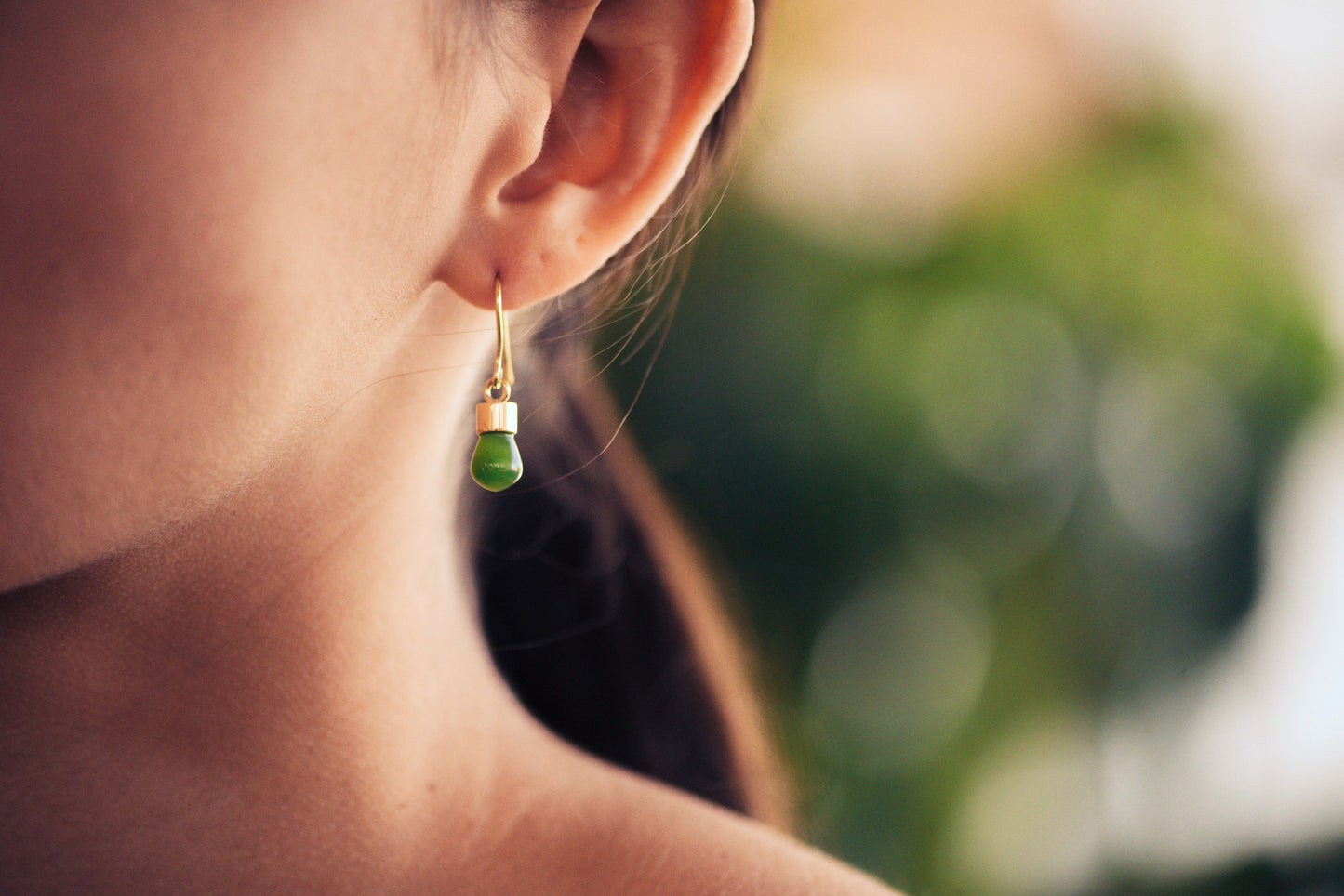 New Zealand Greenstone 'Pounamu' Earrings, Yellow Gold