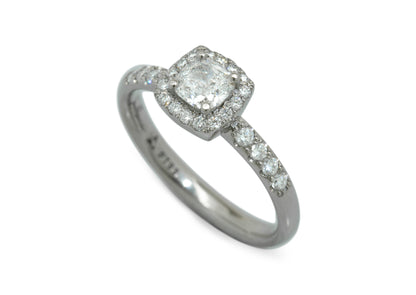 Cushion Diamond Halo Ring, White Gold & Platinum