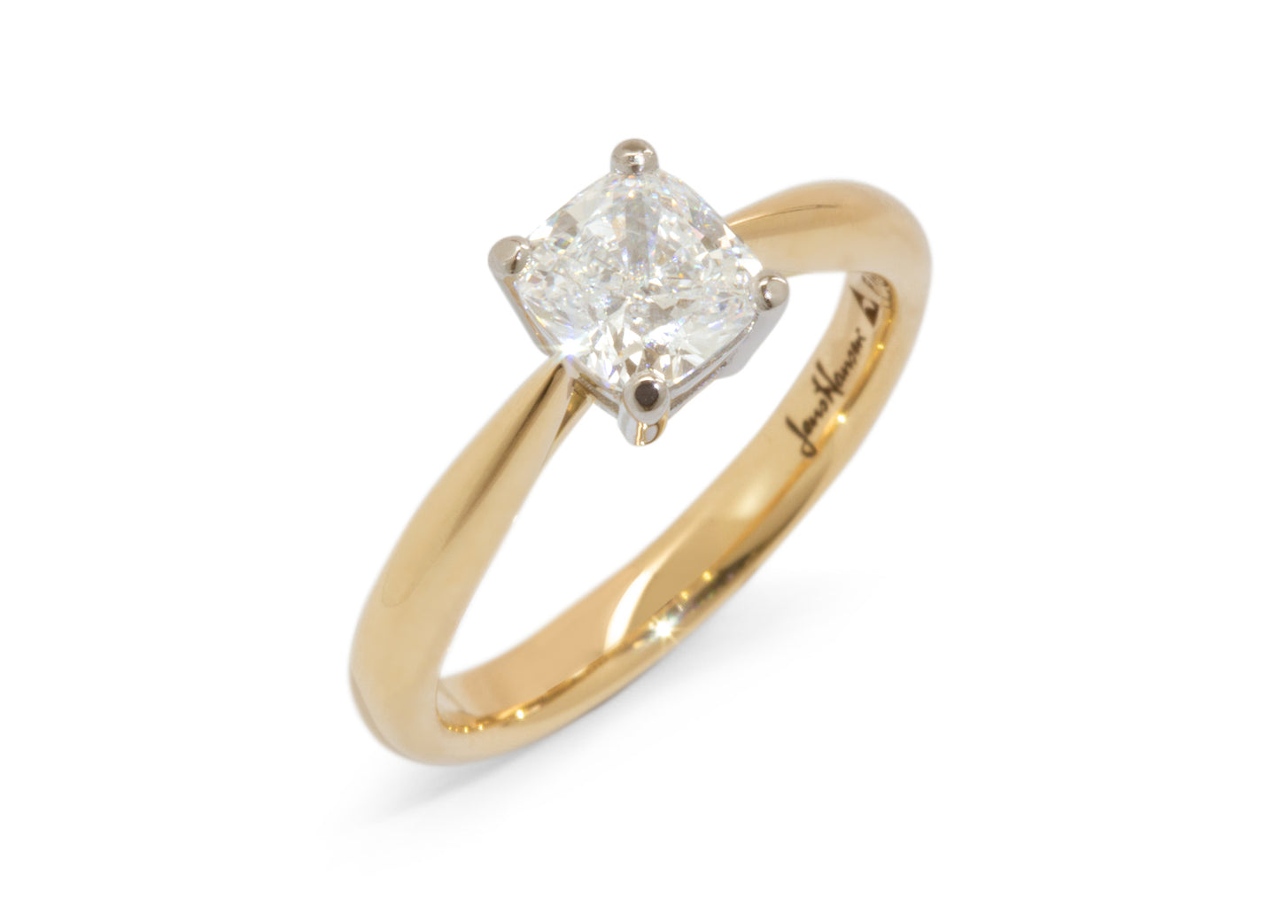 Custom Cushion Diamond Engagement Ring, Yellow Gold & Platinum