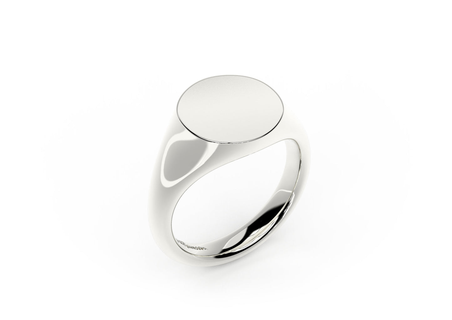 Round Signet Ring, White Gold & Platinum