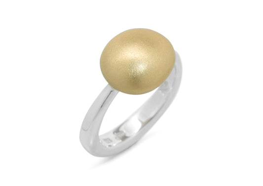 Bi-Tone Button Ring, Yellow Gold & Sterling Silver