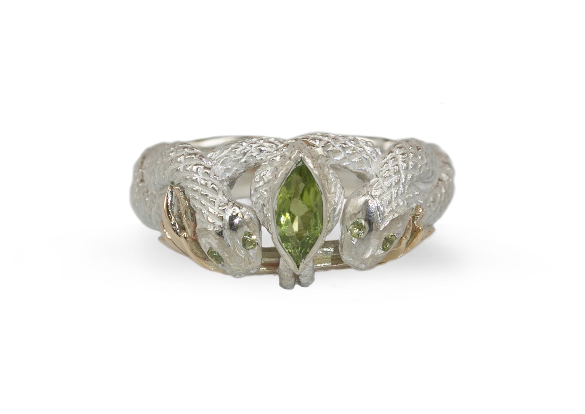 Custom Gemstone Snake Ring, Sterling Silver & Yellow Gold