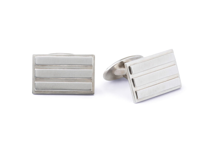 Rectangular Three Stripe Cufflinks, Sterling Silver